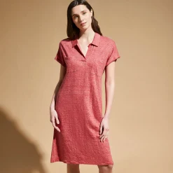 Flash Sale Vilebrequin Women Linen Long Polo Dress Solid China Red/Red