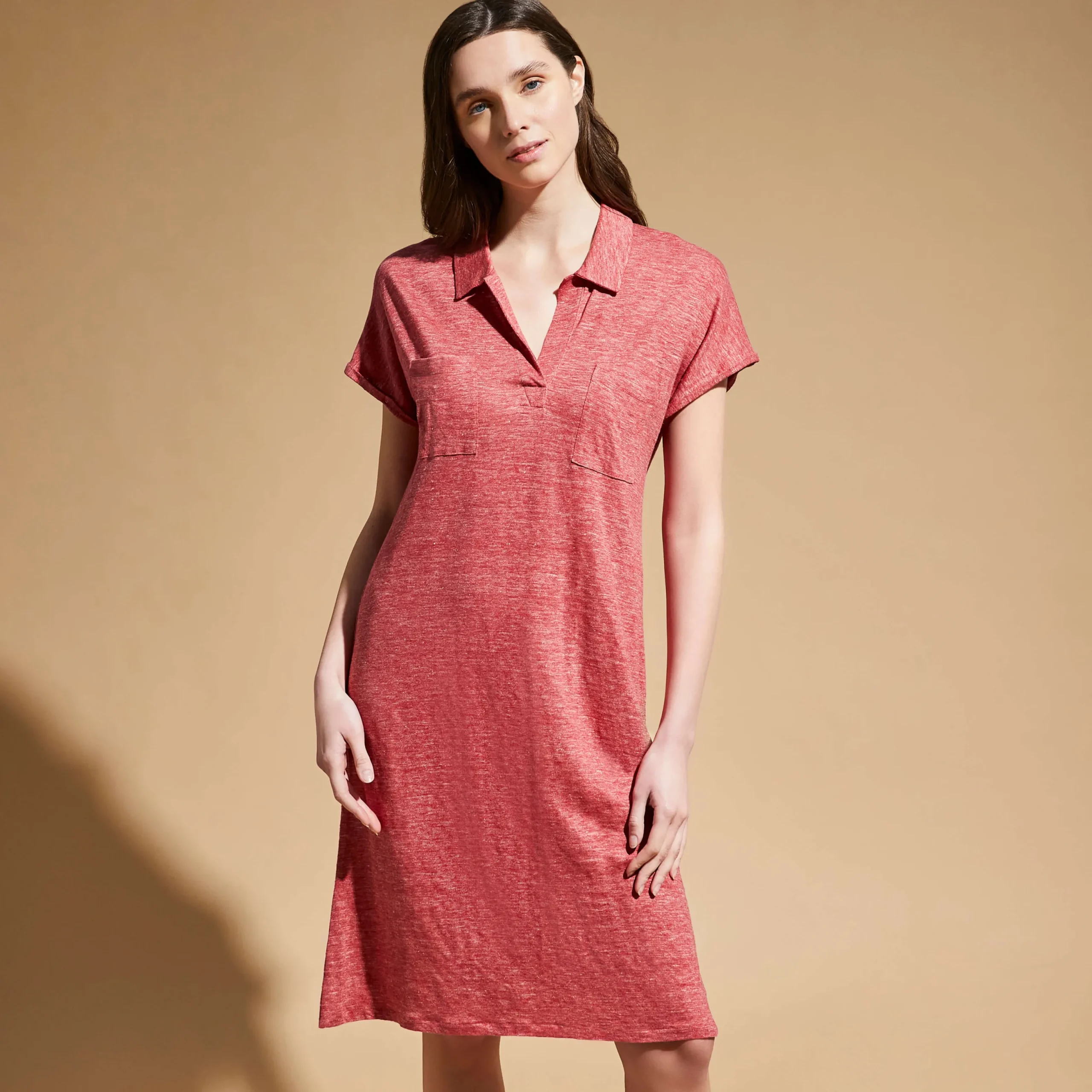 Flash Sale Vilebrequin Women Linen Long Polo Dress Solid China Red/Red