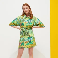 Online Vilebrequin Women Linen Shirt Dress Jungle Rousseau Ginger/Green