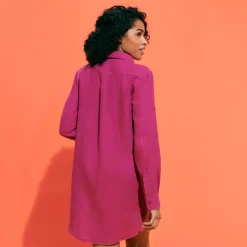 Best Sale Vilebrequin Women Linen Shirt Dress Solid Crimson Purple/Red
