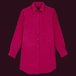 Best Sale Vilebrequin Women Linen Shirt Dress Solid Crimson Purple/Red