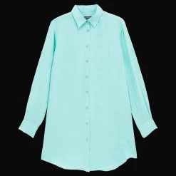 Best Sale Vilebrequin Women Linen Shirt Dress Solid Lagoon/Blue