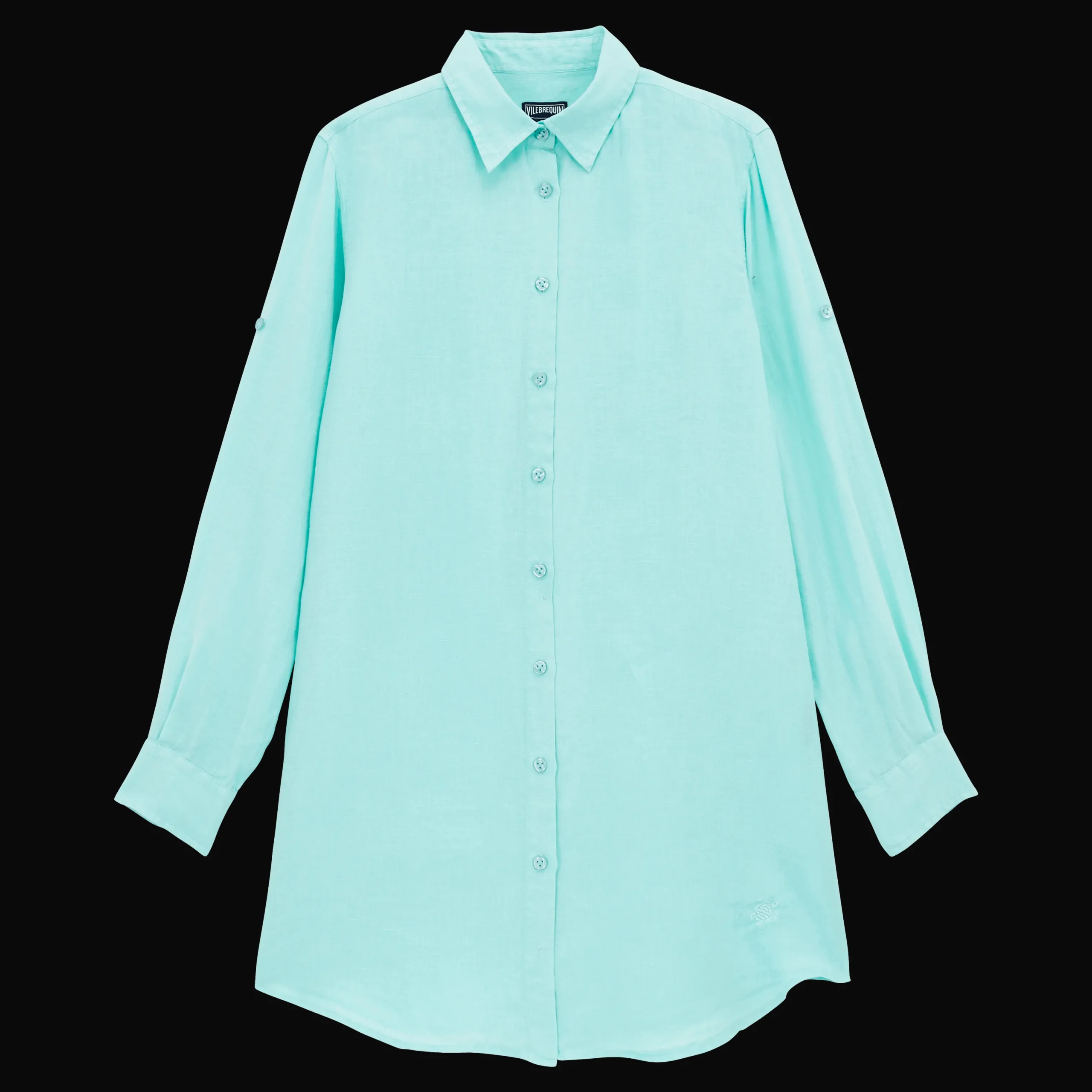 Best Sale Vilebrequin Women Linen Shirt Dress Solid Lagoon/Blue
