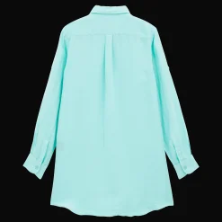 Best Sale Vilebrequin Women Linen Shirt Dress Solid Lagoon/Blue