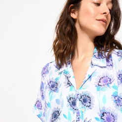 Best Sale Vilebrequin Women Linen Short Sleeves Shirt Flash Flowers Purple Blue/Blue