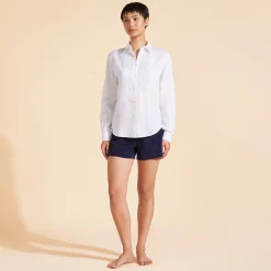 Cheap Vilebrequin Women Long Sleeves Linen Shirt Solid White/White