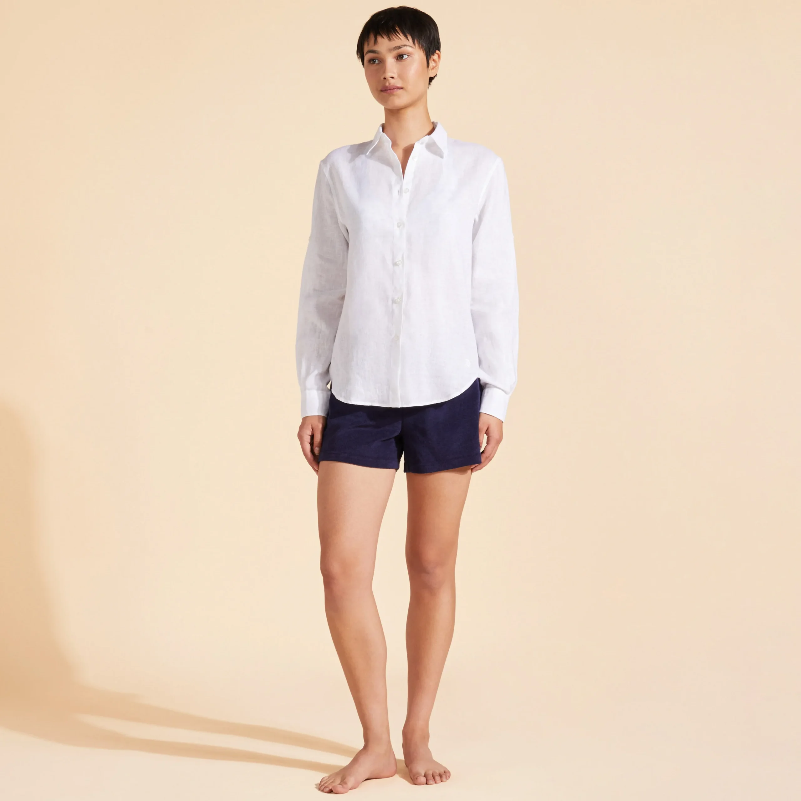 Cheap Vilebrequin Women Long Sleeves Linen Shirt Solid White/White