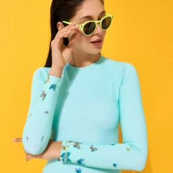 New Vilebrequin Women Long Sleeves One-Piece Rashguard Butterflies Lagoon/Blue
