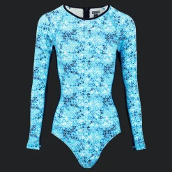 Fashion Vilebrequin Women Long Sleeves One-Piece Rashguard Flowers Tie & Dye Navy/Blue