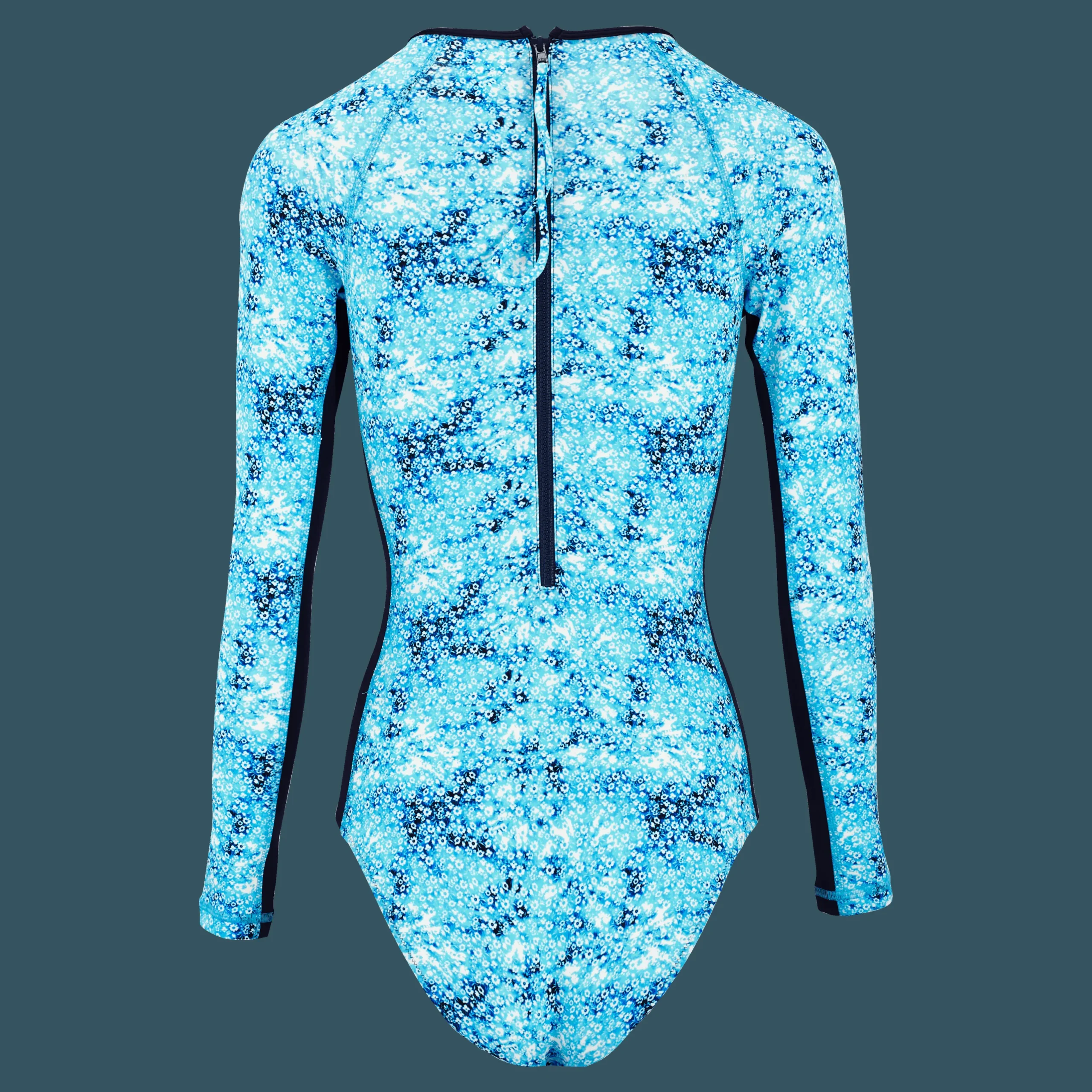 Fashion Vilebrequin Women Long Sleeves One-Piece Rashguard Flowers Tie & Dye Navy/Blue