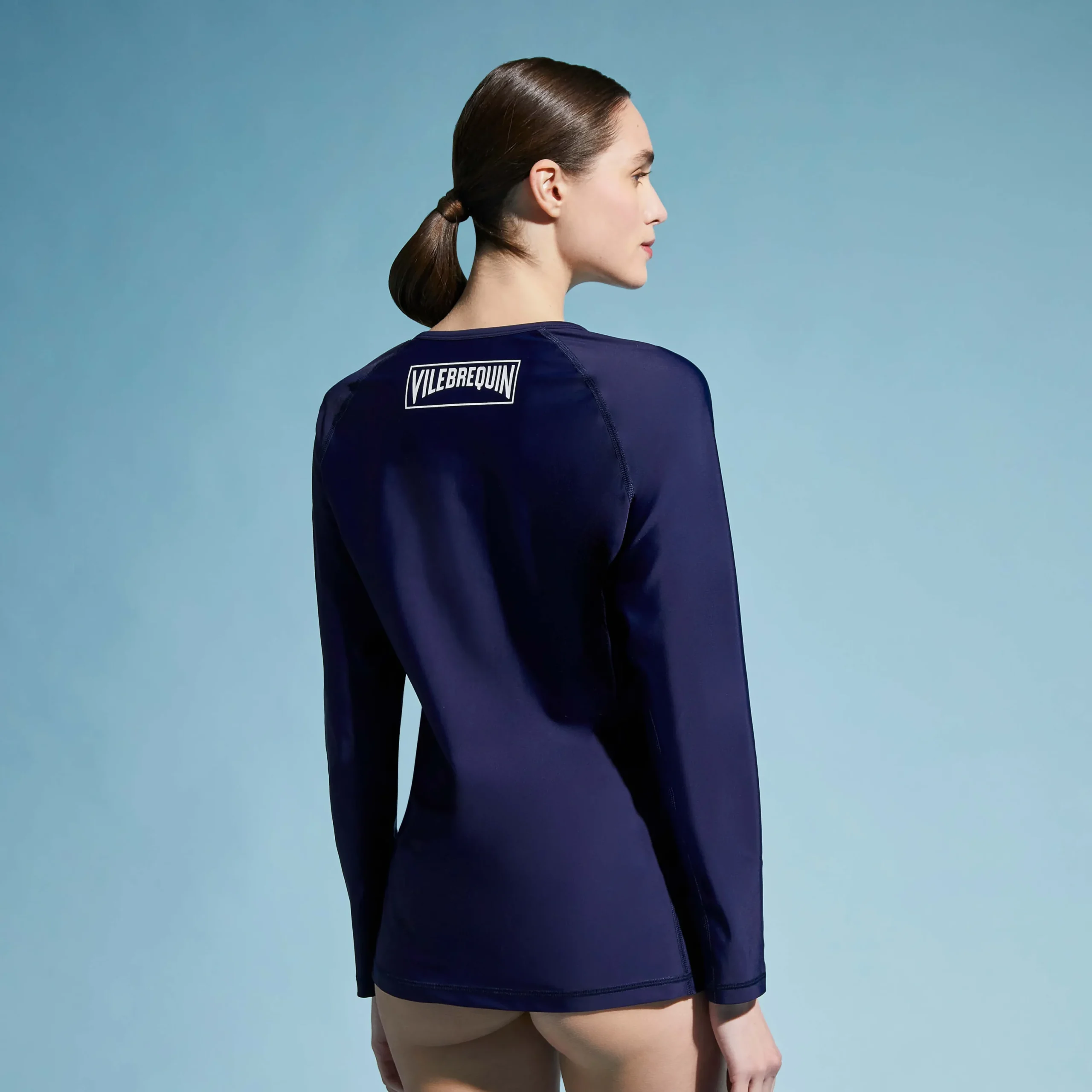 Sale Vilebrequin Women Long Sleeves Zipper Rashguard Solid Navy/Blue