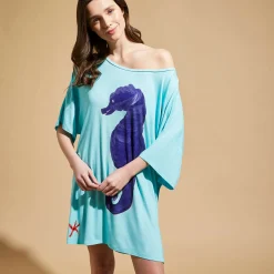 Best Sale Vilebrequin Women Maxi Viscose Dress Seahorse - X Patrizia Gucci Lagoon/Blue