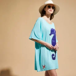 Best Sale Vilebrequin Women Maxi Viscose Dress Seahorse - X Patrizia Gucci Lagoon/Blue