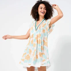 Fashion Vilebrequin Women Mini Dress Iridescent Flowers Of Joy- X Poupette St Barth Terracotta/Red
