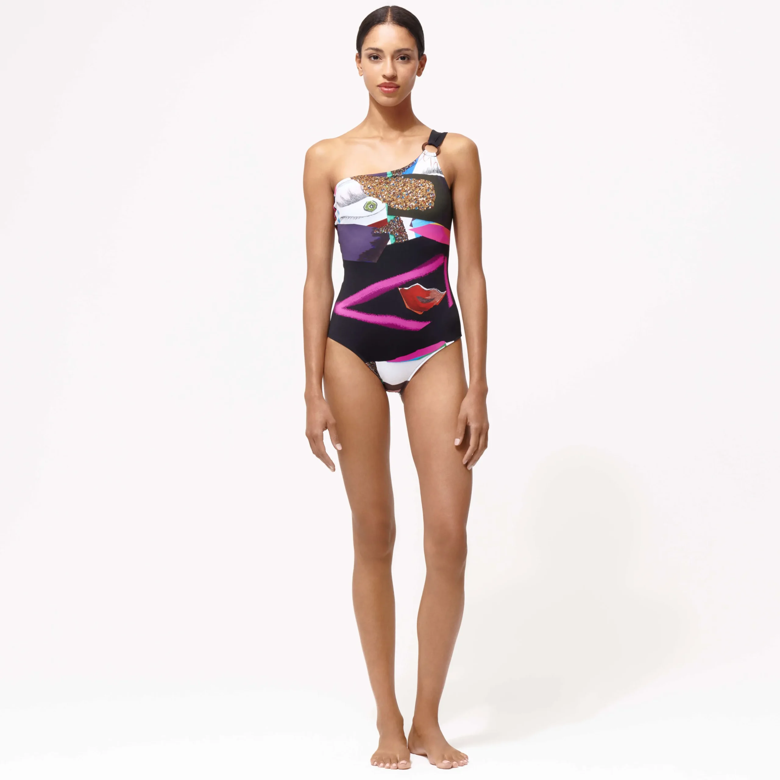 New Vilebrequin Women One-Piece Asymmetric Swimsuit Passion - X Deux Femmes Noires Black/Black