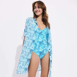 Discount Vilebrequin Women One-Piece Swimsuit Flowers Tie & Dye Navy/Blue