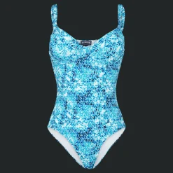 Discount Vilebrequin Women One-Piece Swimsuit Flowers Tie & Dye Navy/Blue