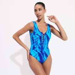 Shop Vilebrequin Women One-Piece Swimsuit Les Draps Froisses Neptune Blue/Blue