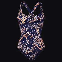 Fashion Vilebrequin Women One-Piece Swimsuit Sweet Blossom Navy/Blue