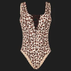 Cheap Vilebrequin Women One-Piece Swimsuit Turtles Leopard Straw/Yellow