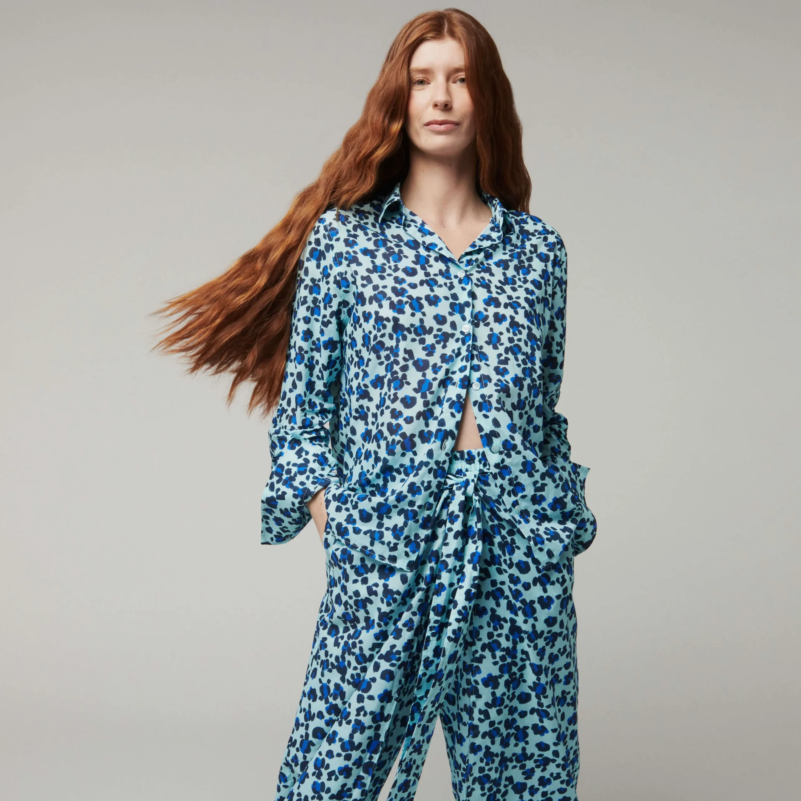 Fashion Vilebrequin Women Organic Cotton Veil Shirt Turtles Leopard- X Angelo Tarlazzi Thalassa/Blue