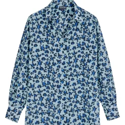 Fashion Vilebrequin Women Organic Cotton Veil Shirt Turtles Leopard- X Angelo Tarlazzi Thalassa/Blue