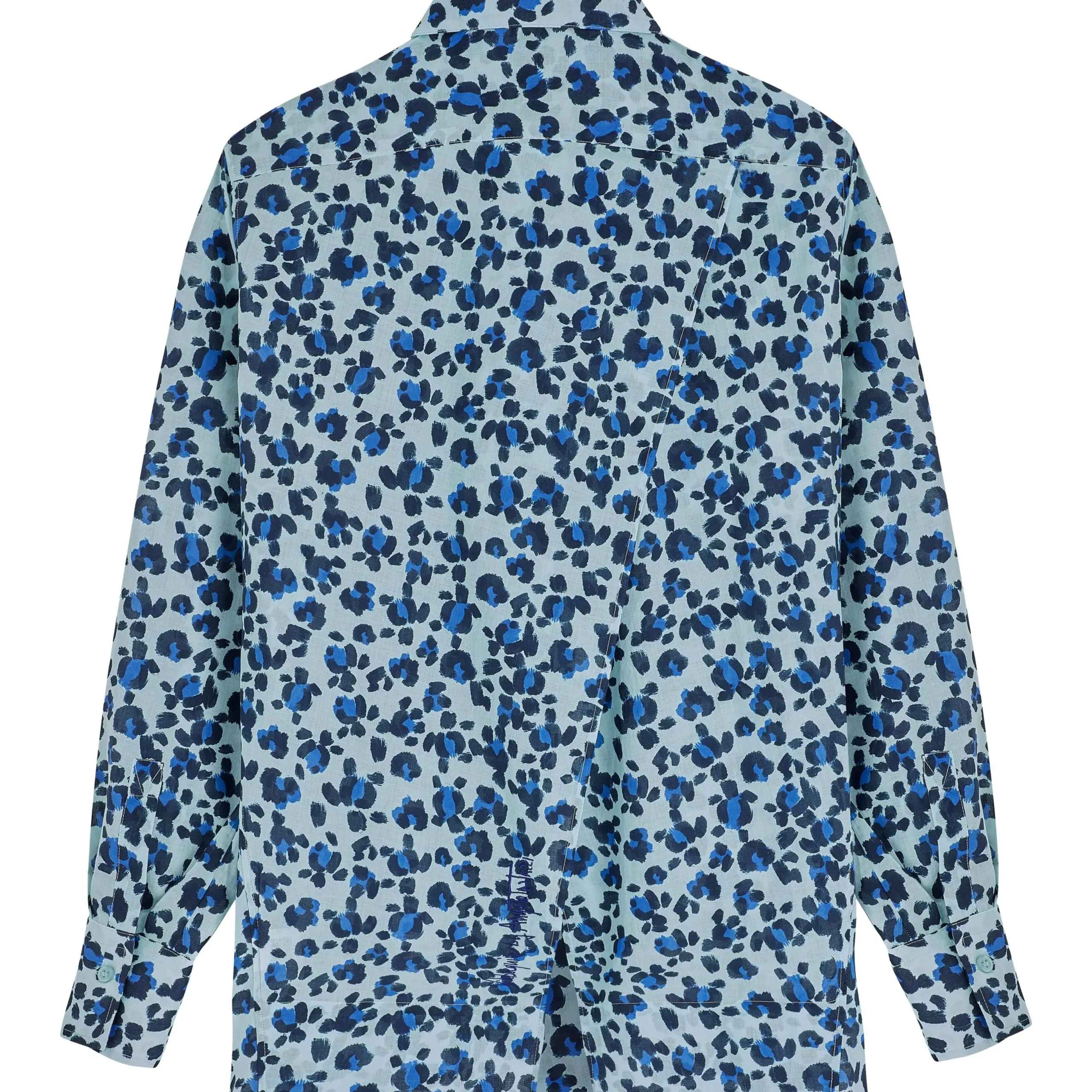 Fashion Vilebrequin Women Organic Cotton Veil Shirt Turtles Leopard- X Angelo Tarlazzi Thalassa/Blue