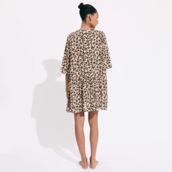 Hot Vilebrequin Women Short Dress Turtles Leopard Straw/Yellow