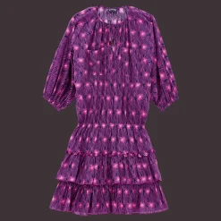 Clearance Vilebrequin Women Short Ruffles And Long Sleeves Cotton Dress Hypno Shell Navy/Blue