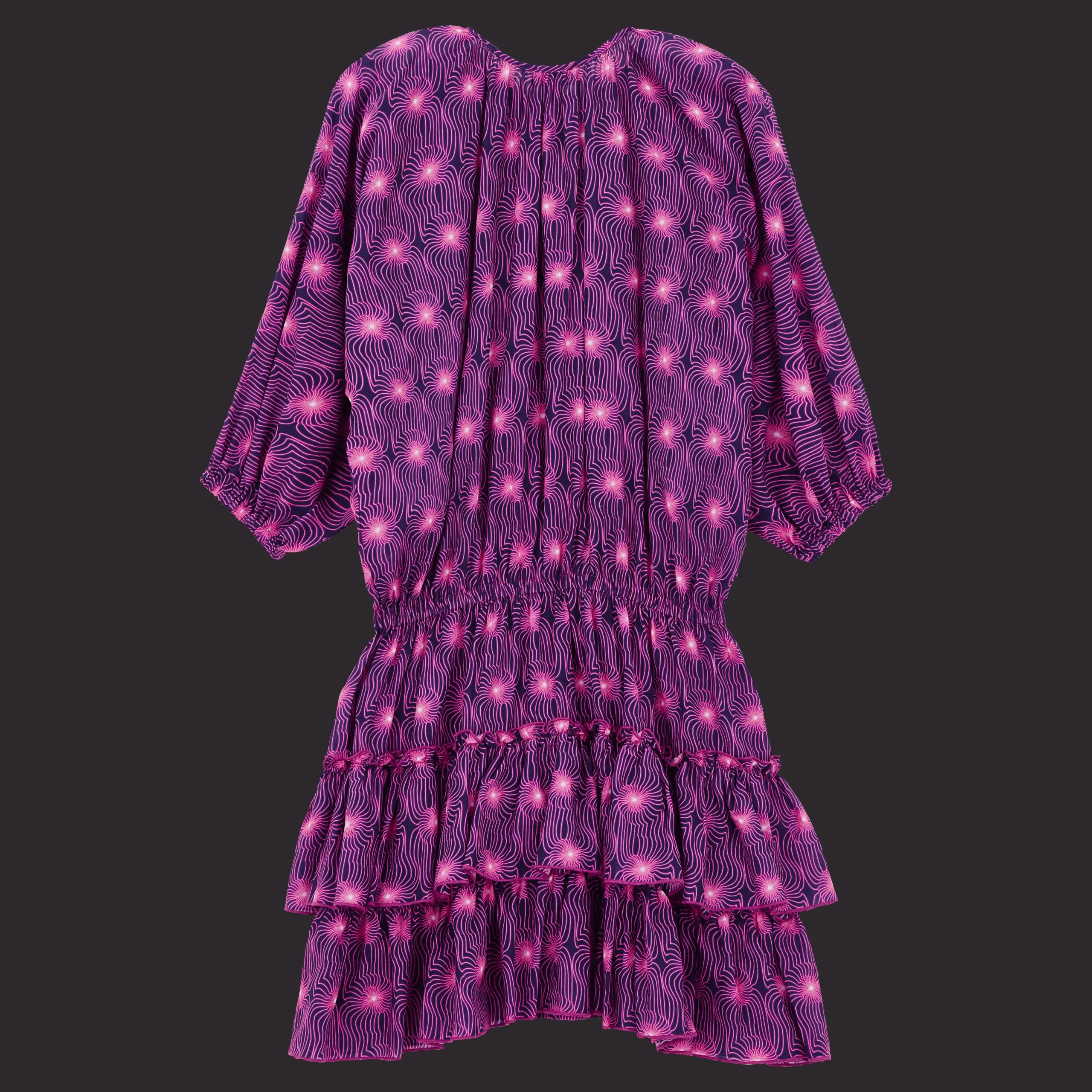 Clearance Vilebrequin Women Short Ruffles And Long Sleeves Cotton Dress Hypno Shell Navy/Blue