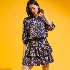 Best Vilebrequin Women Short Ruffles Cotton Dress Sweet Blossom Navy/Blue