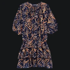 Best Vilebrequin Women Short Ruffles Cotton Dress Sweet Blossom Navy/Blue