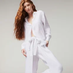 Outlet Vilebrequin Women Solid Linen Shirt- X Angelo Tarlazzi White/White