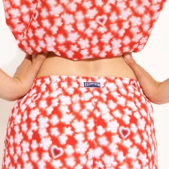 New Vilebrequin Women Swim Short Attrape Coeur Poppy Red/Red