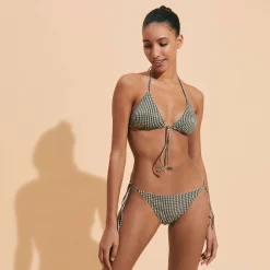 Hot Vilebrequin Women Triangle Bikini Top Pocket Checks Bronze/Green