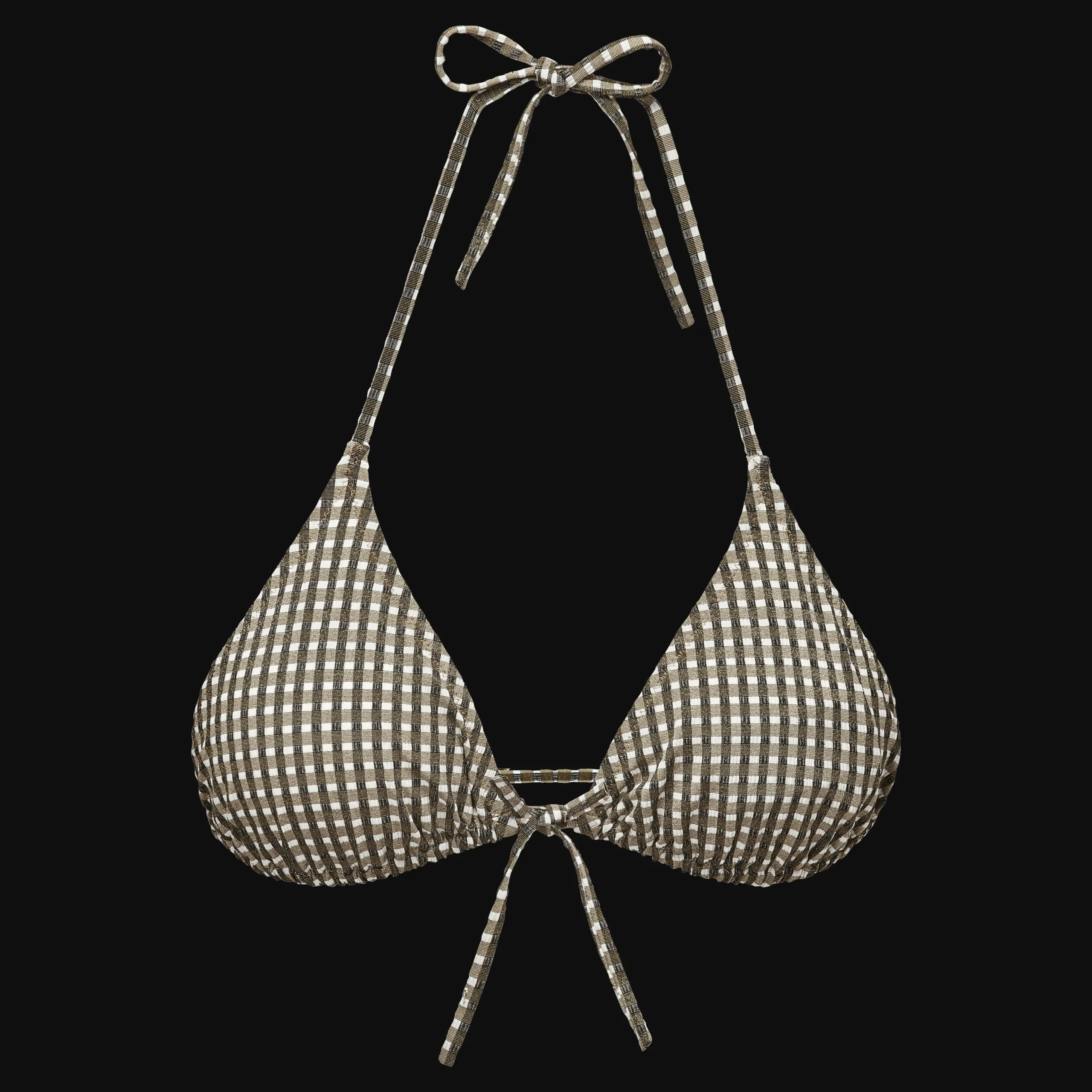 Hot Vilebrequin Women Triangle Bikini Top Pocket Checks Bronze/Green