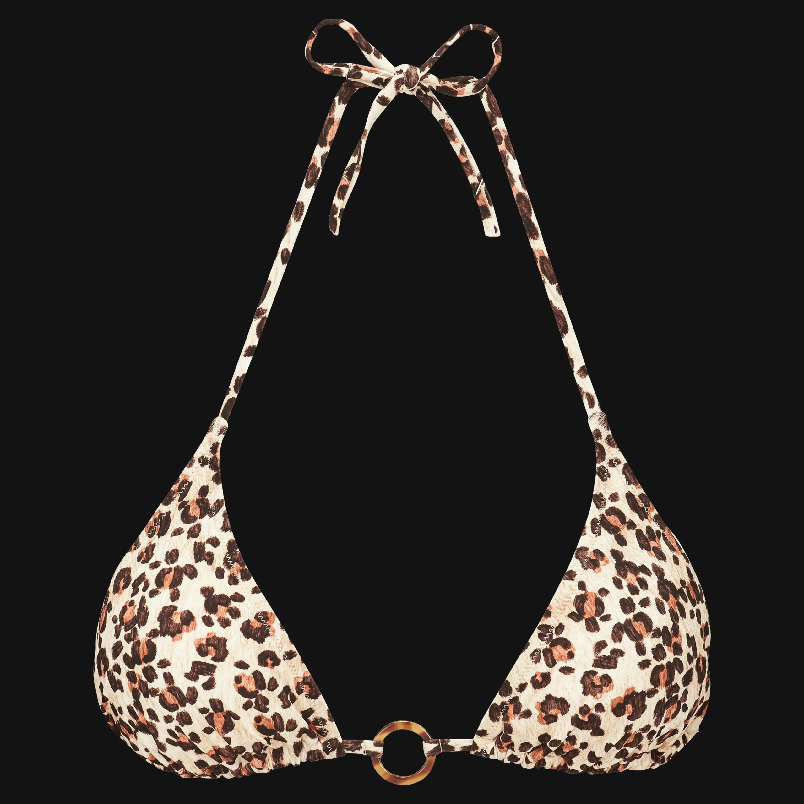 Fashion Vilebrequin Women Triangle Bikini Top Turtles Leopard Straw/Yellow